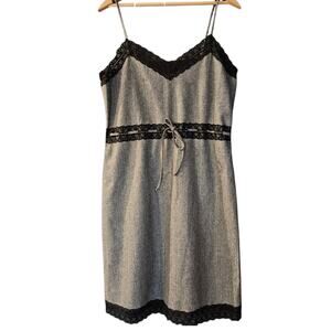 Vintage Emporio Armani Houndstooth Black White Sleeveless Lace Tie Dress US 12